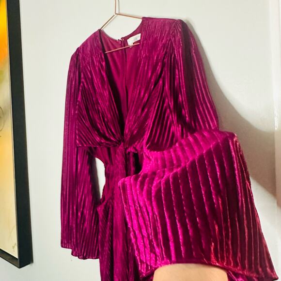 RAMY BROOK Kimberly Purple Metallic Accordion Pleat Corded Waist Cutout Dress M - Picture 8 of 13